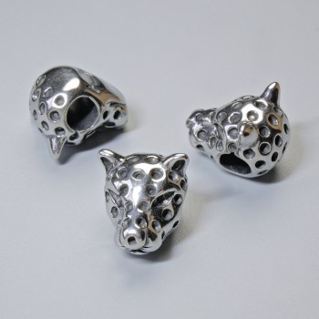 Bead-insert finding 'Leopard', dimensions 14x11x10 mm+-, hole diameter 4.1 mm, silver-colored metal, 1 pc