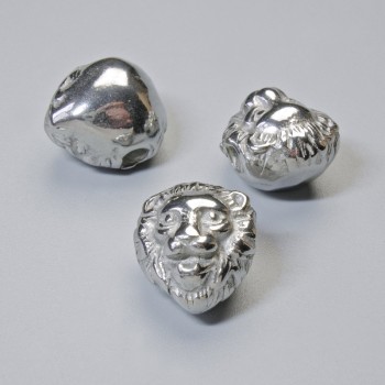 Bead-insert finding 'Lion', 13×11×9 mm, hole diameter 2.6 mm, silver-colored metal, 1 piece