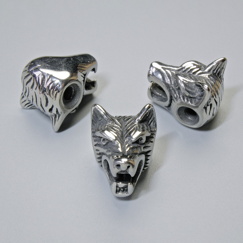 Bead-insert fittings 'Wolf', diameter 14x11, 5x12 mm ±, hole diameter 2 mm, silver-colored metal, 1 pc