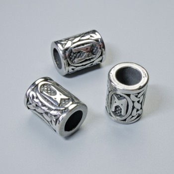 Bead finding 'Nordic Rune', dimensions 13x10 mm ±, hole diameter 6 mm, silver-tone metal, 1 pc