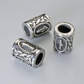 Bead finding 'Nordic rune', diameter 13x10 mm +/-, hole diameter 6 mm, silvery metal color, 1 pc