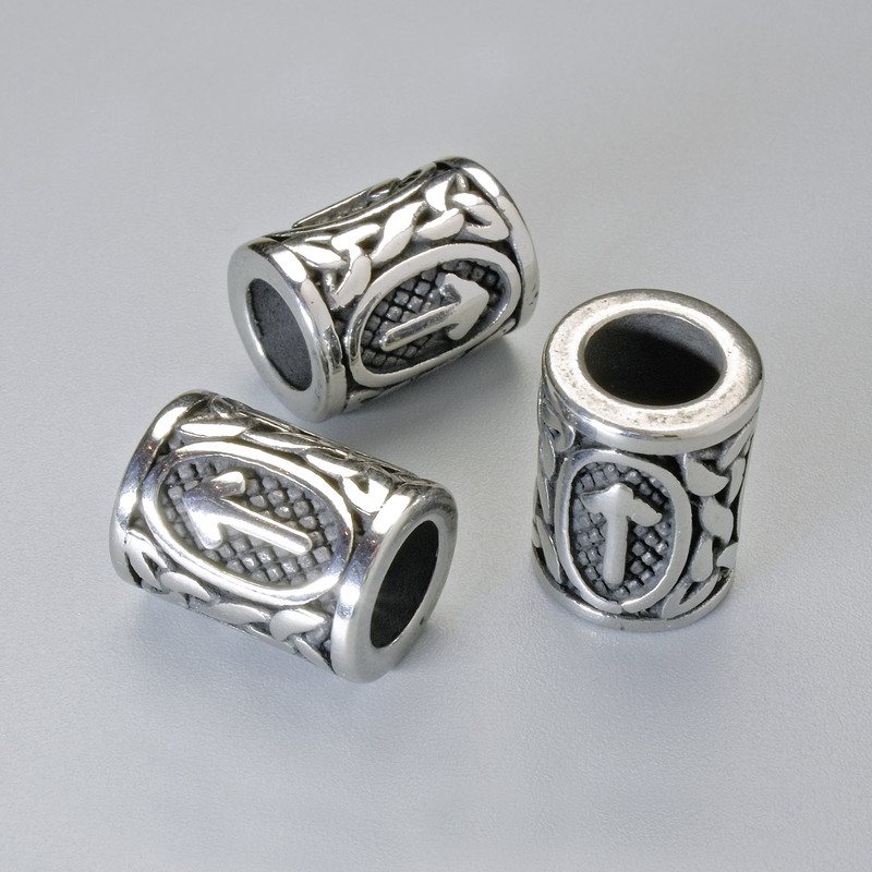 Bead finding 'Nordic Rune', diameter 13×10 mm, hole diameter 6 mm, silver metal color, 1 pc