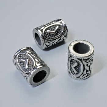 Bead finding 'Norse Rune', diameter 13×10mm +/-, hole diameter 6mm, silver-tone metal color, 1 pc