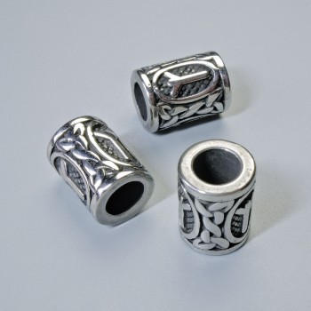 Bead finding 'Nordic Rune', diameter 13×10 mm, hole diameter 6 mm, silver-colored metal, 1 piece
