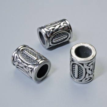 Bead Nordic Rune, diameter 13x10 mm, hole diameter 6 mm, silver-colored metal, 1 pc