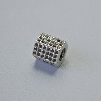 Bead-insert findings with black crystals, 8.5×8 mm, hole diameter 4 mm, silver-tone metal, 1 pc