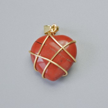 Pendant 'Heart' with Red Jasper in Golden Woven Setting, diameter 20x20mm±, length 30mm±