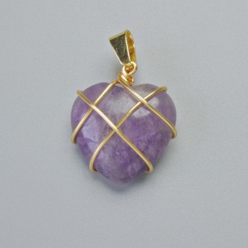 Pendant 'Heart' with amethyst in a golden woven setting, diameter about 20×20 mm, length about 30 mm