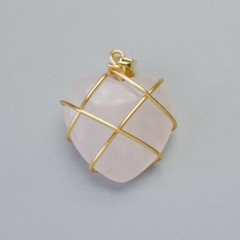 Pendant 'Heart' Rose Quartz in a Golden-Tone Setting, diameter 20×20 mm ±, length 30 mm ±