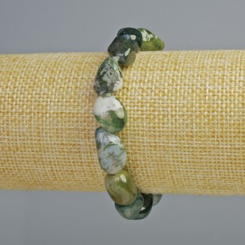 Bracelet made from moss agate, natural stone, faceted, diameter 10x15 mm, length 18 cm (stretch)