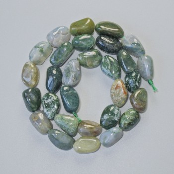 Beads Moss Agate, natural stone faceted beads, diameter 10x15 mm, length 40 cm on a thread