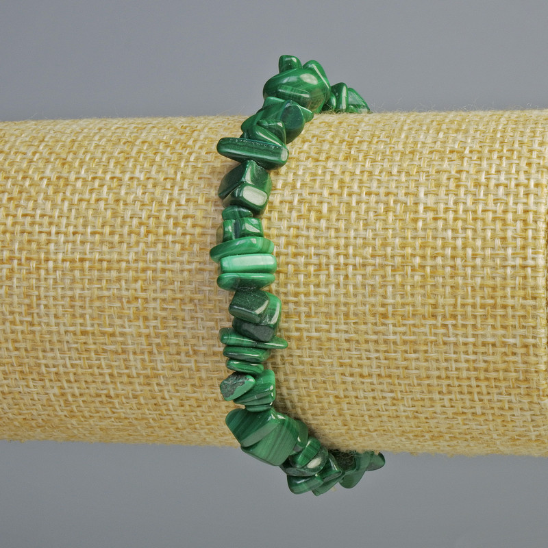 Malachite bracelet with natural chips, 9×3 mm diameter, 18 cm length (stretch)