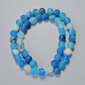 Blue Matte Agate Beads, Natural Stone, Smooth Round Beads, 8 mm Diameter, 38 cm Length on Thread