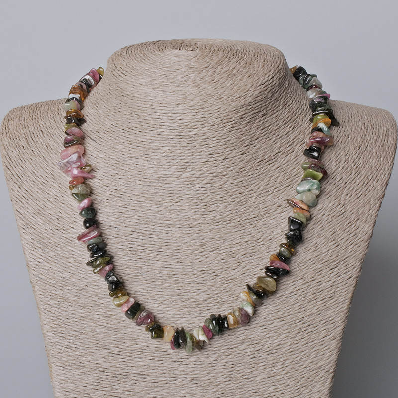 Tourmaline Necklace with Natural Stone Chips, diameter 9x3 mm, length 45–48 cm