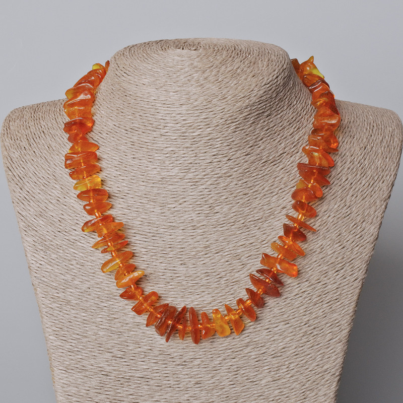 Amber Necklace with Faceted Beads, bead diameter 12×3 mm ±, length 39 cm ± with beads, length 45–48 cm ±