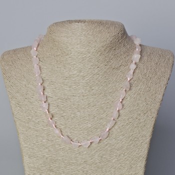 Pink Quartz Necklace with natural unpolished faceted beads, diameter from 8×10 to 12×17 mm, length 45–49 cm ±