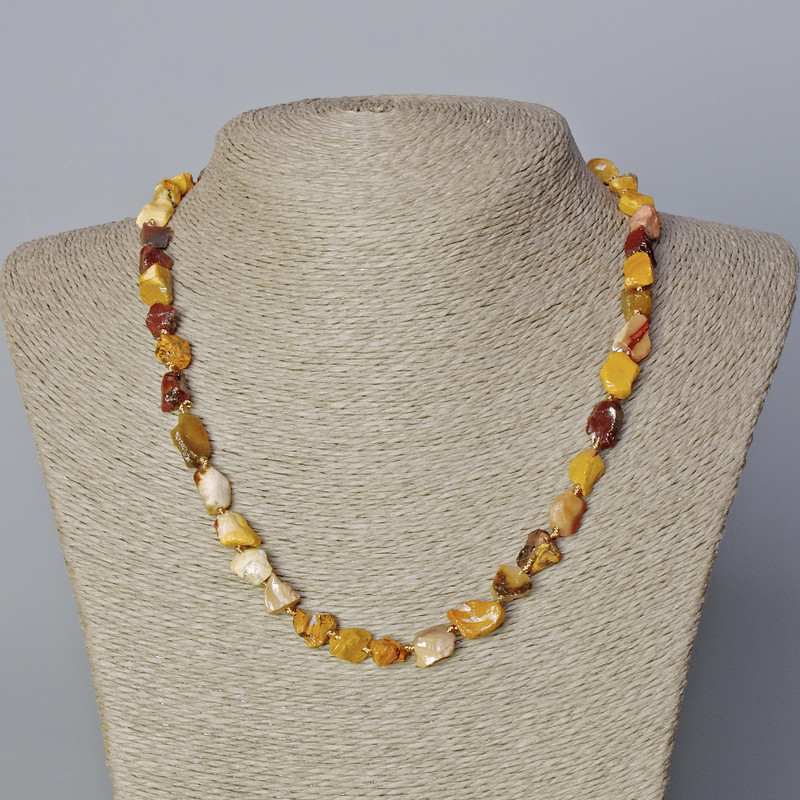 Mookaite Jasper Necklace, natural untreated stone, oval 8x10 mm beads, length 45-49 cm