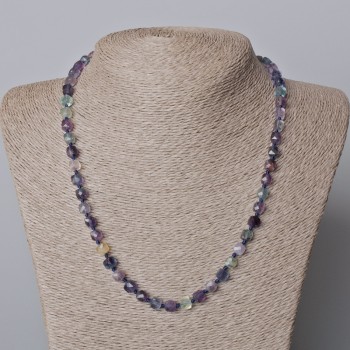Fluorite necklace with natural stone, faceted cube, diameter 6 mm, length 45–49 cm
