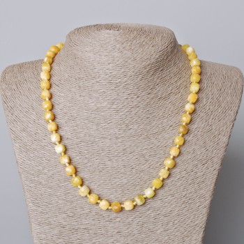 Yellow Jadeite Necklace, Natural Gemstone, Faceted Cubes, Diameter 7 mm, Length 45-49 cm