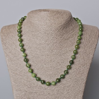 Jadeite Necklace, natural stone, smooth beads, diameter 8 mm, length 45–49 cm