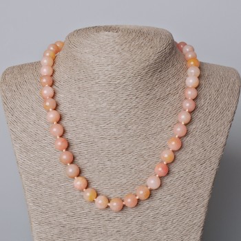 Pink-Toned Quartz Necklace with Smooth Beads, Diameter ~10 mm, Length 45–48 cm