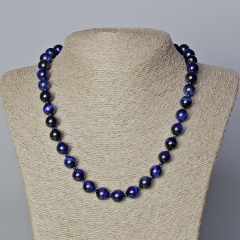 Blue Cat's Eye Necklace, natural stone, smooth beads, 10 mm diameter, 45-48 cm length