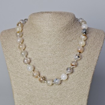 Dragon Vein Agate Necklace with Smooth Beads, 12 mm Diameter, 45–48 cm Long