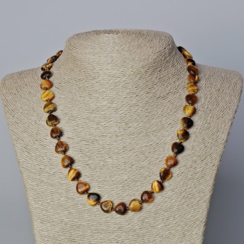 Tiger's Eye Bead Necklace with Heart-Shaped Natural Stone Beads, 10x10x5 mm, 45-47 cm length