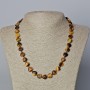 Tiger's Eye Bead Necklace with Heart-Shaped Natural Stone Beads, 10x10x5 mm, 45-47 cm length