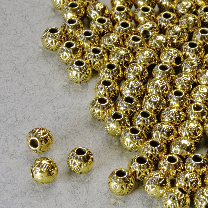Bead-insert fittings, diameter 4 mm, hole diameter 1.4 mm, gold-tone metal color, pack 20 g +/- 110 pcs