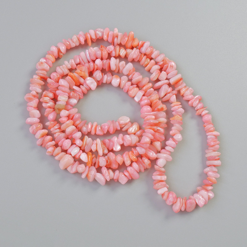 Beads Pink-Tinted Mother-of-Pearl Nuggets, diameter 7x2.5 mm, length 80 cm on thread