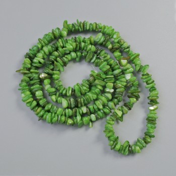 Beads, tinted green mother-of-pearl, chip shape, 7x2.5 mm, 80 cm length on fishing line