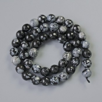 Snowy Obsidian 'Apache Tears' Beads, Natural Stone, Faceted Round Beads, 8mm diameter, 38cm length on thread