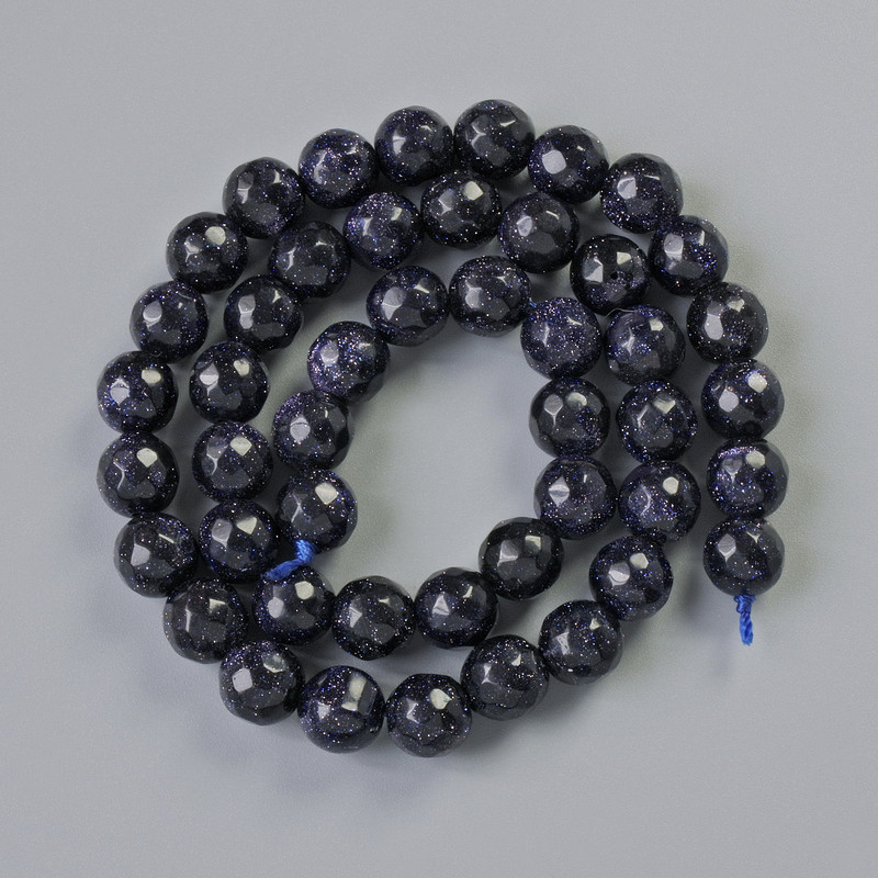 Aventurine Beads 'Night of Cairo' (synthetic) Faceted Bead, 8 mm diameter ±, length 36 cm ± on thread