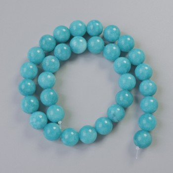 Natural Aquamarine Beads - smooth round stones, 12 mm diameter ±, 38 cm length ± on beading thread