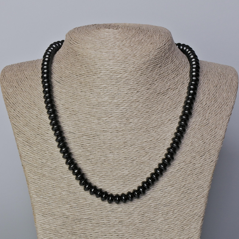 Black Agate Necklace, Smooth Rondels