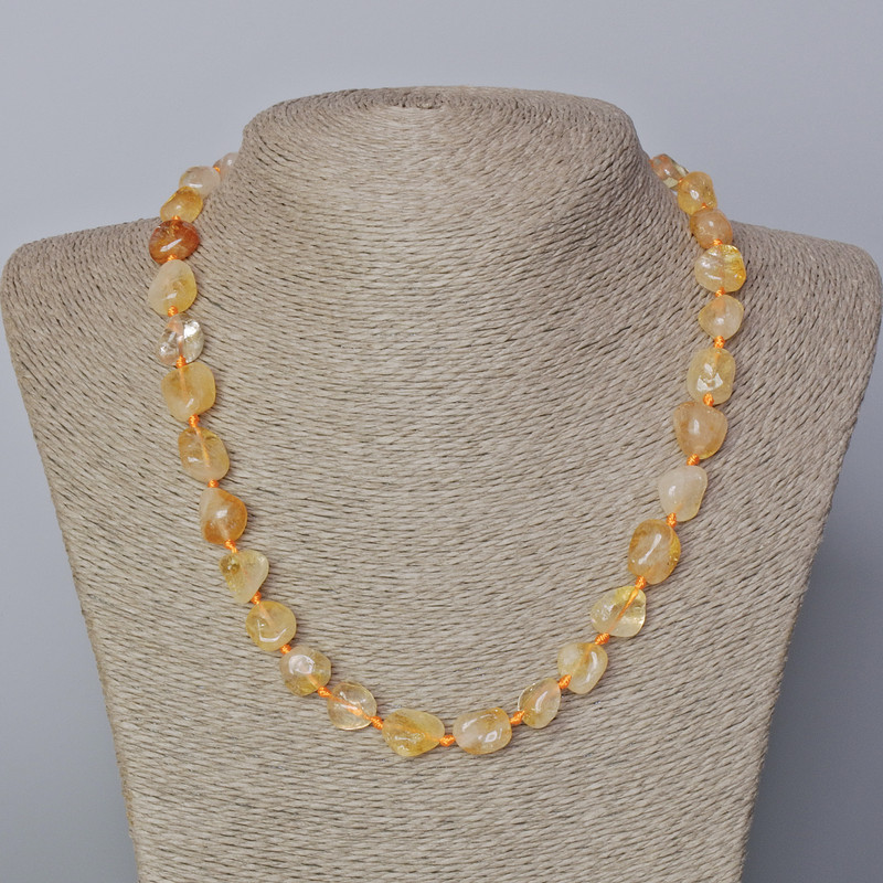 Citrine Necklace with natural stone, faceted beads, diameter 10x13 mm, length 45-50 cm