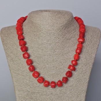 Natural Coral Necklace, Faceted Beads, diameter 11×10 mm, length 45–50 cm