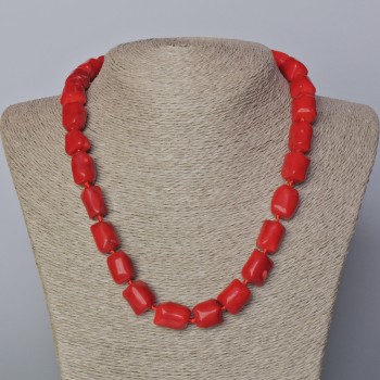 Natural Coral Necklace, Faceted Beads, 12×13 mm, 45 cm long