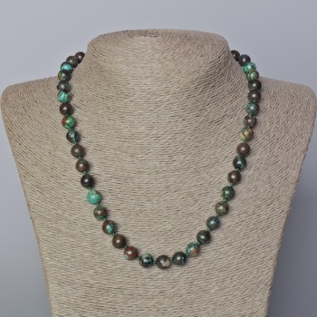 Chrysocolla Necklace with Natural Stone Smooth Beads, 8.5 mm Diameter, 45–48 cm Length