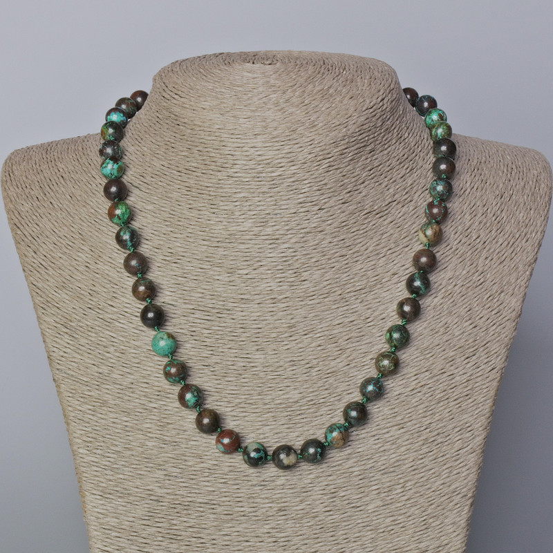 Chrysocolla Necklace with Natural Stone Smooth Beads, 8.5 mm Diameter, 45–48 cm Length
