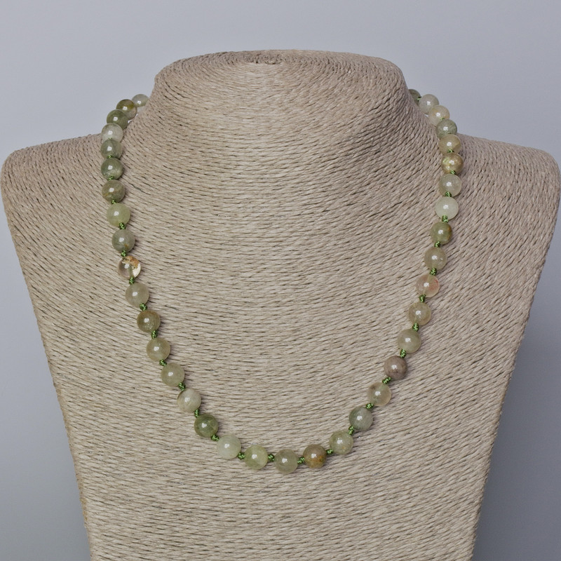Phantom Quartz with Rutile Necklace, Natural Stone, Smooth Beads, 8 mm Diameter ±, 45–50 cm Length