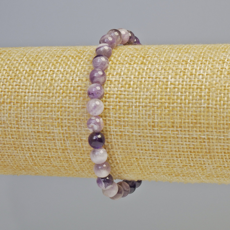 Amethyst bracelet with natural stone, smooth beads, 6.5 mm diameter +/- (stretch), length 18 cm+