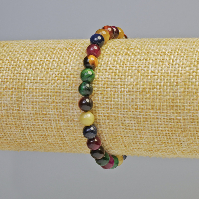 Cat's Eye Bracelet Assorted Natural Stone — Smooth Beads, 6.5 mm diameter ± (stretch), length 18 cm+