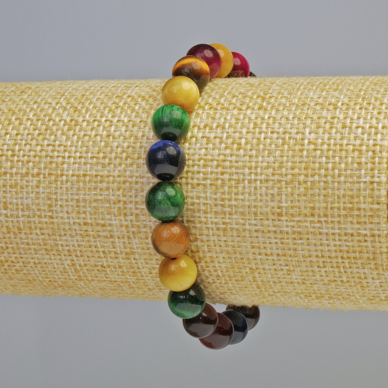 Bracelet Cat's Eye assortment of natural stone, smooth beads, diameter 8.5 mm +/- (stretch), length 18 cm+