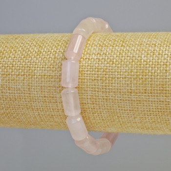Bracelet Pink Quartz natural stone cylinder, diameter 8x14 mm, stretch band, length 18 cm+