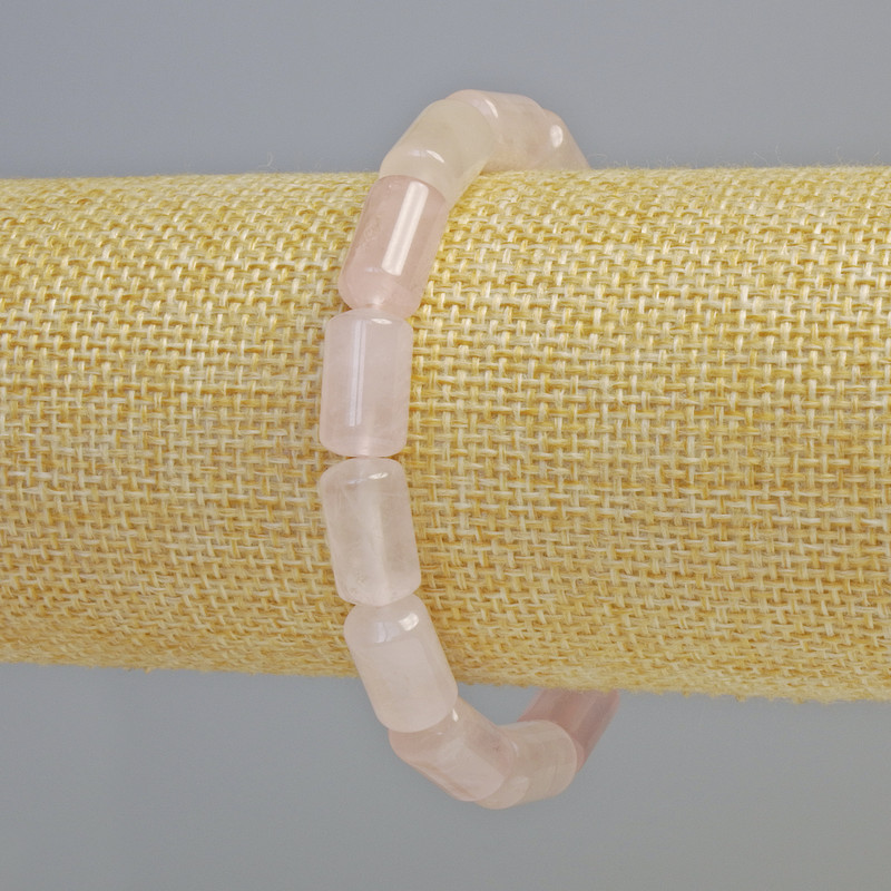 Bracelet Pink Quartz natural stone cylinder, diameter 8x14 mm, stretch band, length 18 cm+