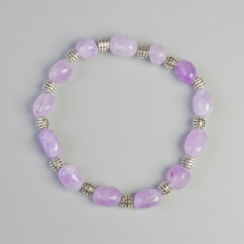 Lavender Amethyst Bracelet, natural stone, faceted beads, diameter 7x10 mm, 5 mm ± (stretch), length 18 cm ± with metal inserts