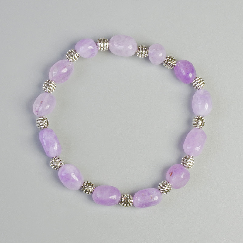 Lavender Amethyst Bracelet, natural stone, faceted beads, diameter 7x10 mm, 5 mm ± (stretch), length 18 cm ± with metal inserts