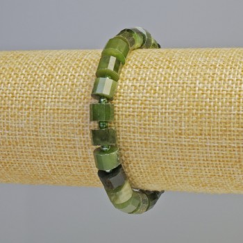 Bracelet of Canadian jadeite, natural stone, faceted discs, diameter 8x6 mm ± (stretch), length 18 cm ± with beads